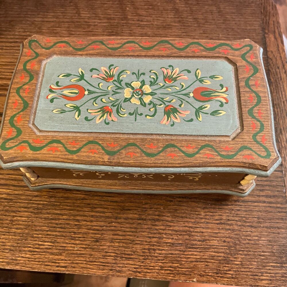 Reuge Swiss Musical Movement Wooden Music Box Floral Hand Painted Impossible Drm